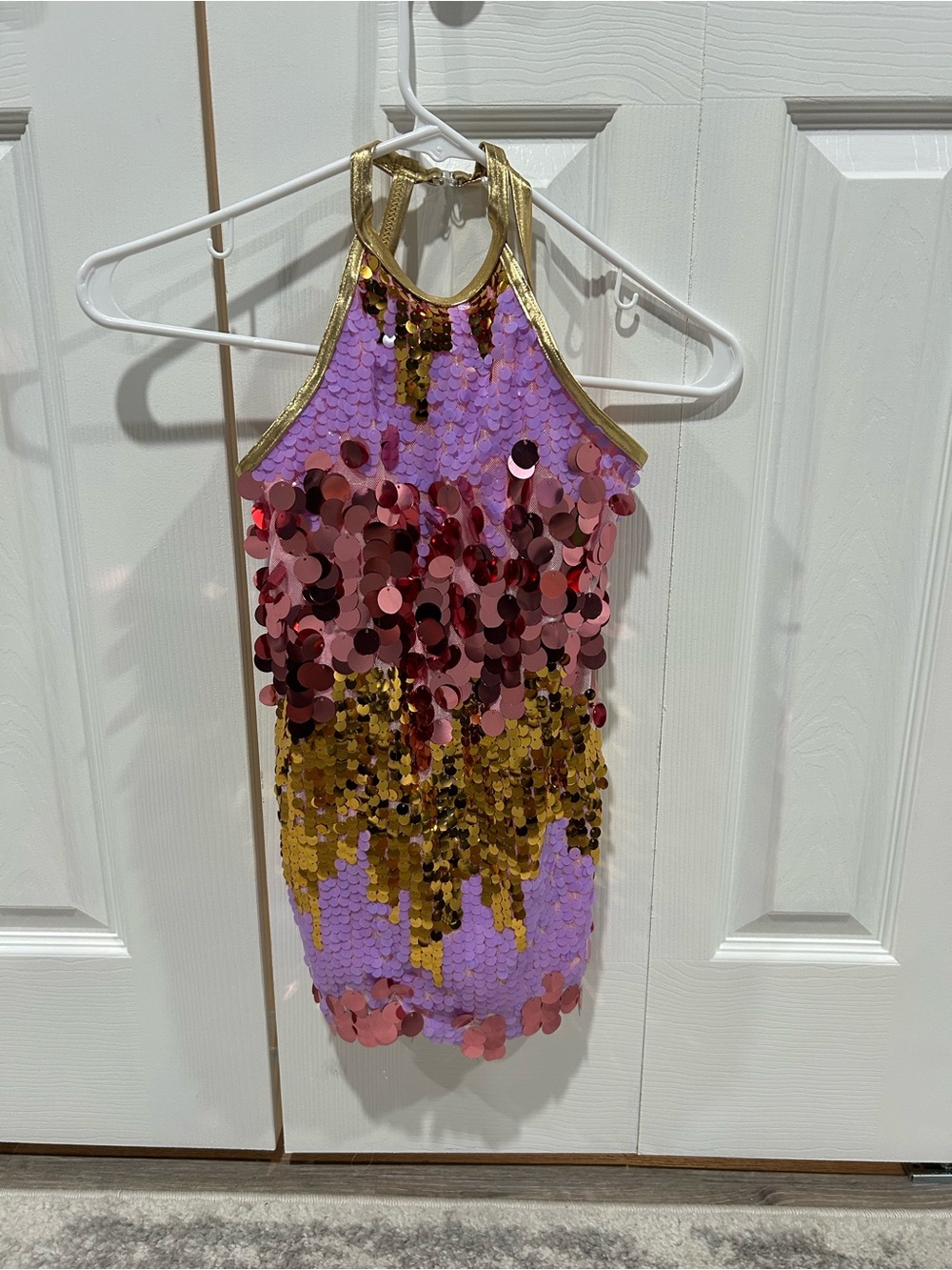 Dance Costume -Lilac Sequin Halter Dress with Pink & Gold Accents